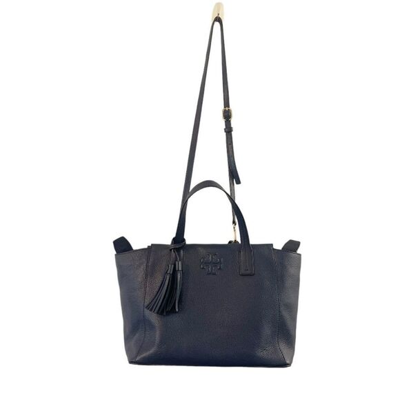 Tory Burch Thea Navy Leather Tote Satchel Purse Women’s Luxury Bag - Picture 2 of 15